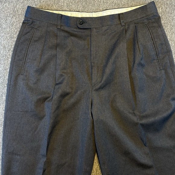 Zanella Dress Pants Mens‎ 34 Duncan Pleated Slack Gray Micro Plaid Wool Italian - Picture 1 of 10